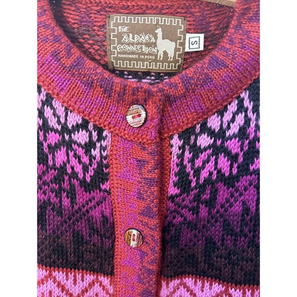 Vintage Alpaca Connection Nordic Knit Cardigan Vibrant Pink Purple Sweater Small - Picture 3 of 9